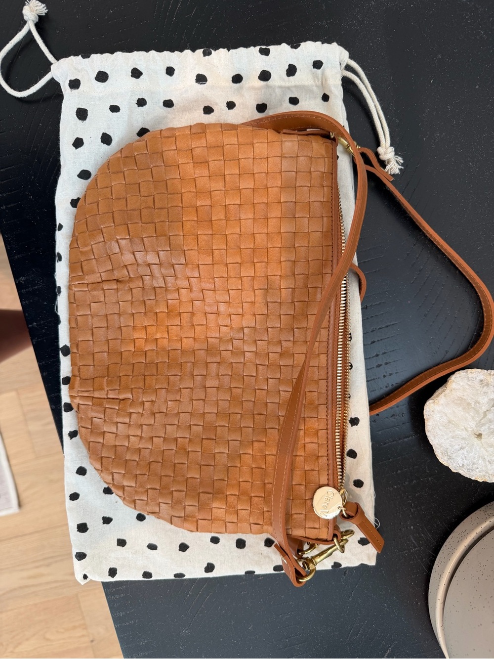 Clare V Woven Leather Crossbody in Cognac Brown - Picture 2 of 3